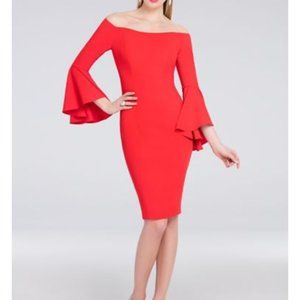 Boston Proper Red  Off Shoulder Bell Sleeve Dress